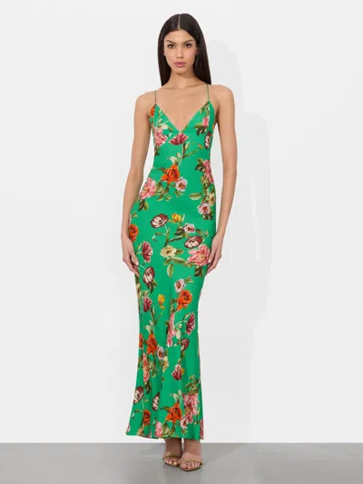 Alice And Olivia Paloma V Nk Cami Maxi Slip Dress Hamptons Floral In Green