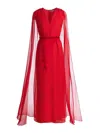 Alice And Olivia Zenaida Cape-effect Crepe De Chine Maxi Dress In Red