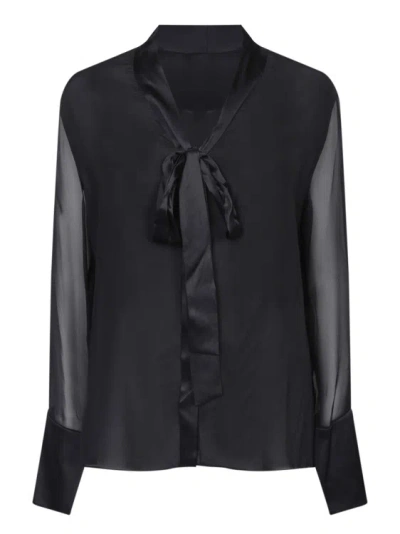Alice And Olivia Long Sheer Chiffon Sleeve Blouse In Black