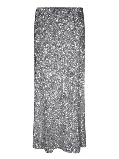 Alice And Olivia Long Skirt Fully Embellished With Silver Sequins In Grey