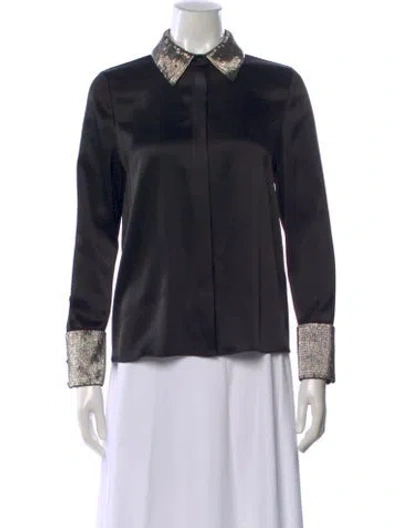 Pre-owned Alice And Olivia Long Sleeve Blouse In Black