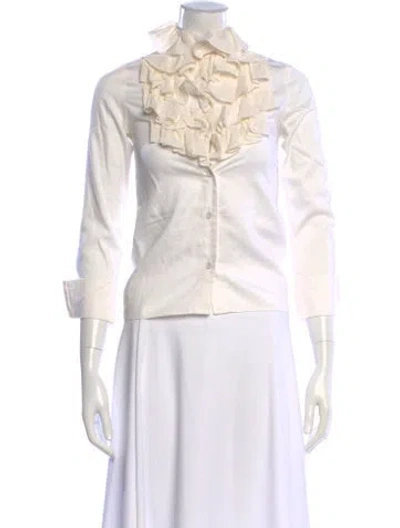 Pre-owned Alice And Olivia Long Sleeve Blouse In White