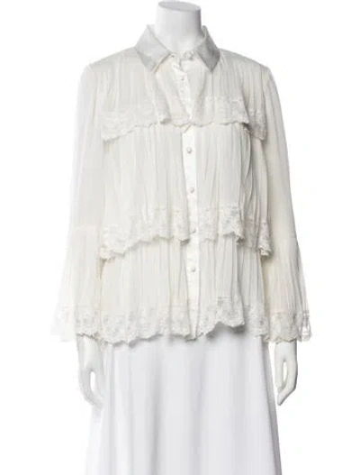 Pre-owned Alice And Olivia Long Sleeve Blouse In White