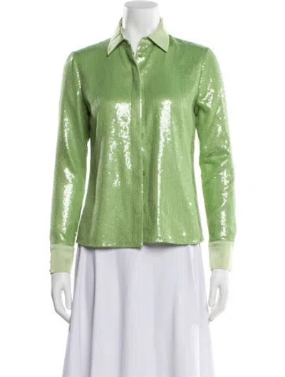 Pre-owned Alice And Olivia Long Sleeve Button-up Top In Green