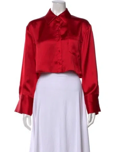 Pre-owned Alice And Olivia Long Sleeve Button-up Top In Red