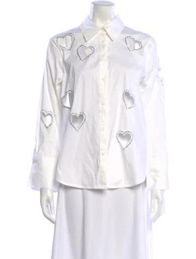 Pre-owned Alice And Olivia Long Sleeve Button-up Top W/ Tags In White