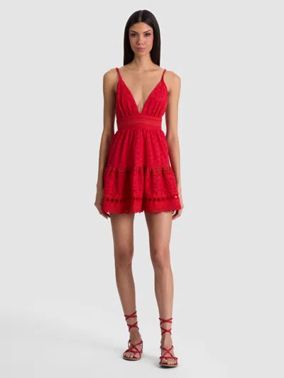 Alice And Olivia Lorene Embroidered Mini Dress In Red