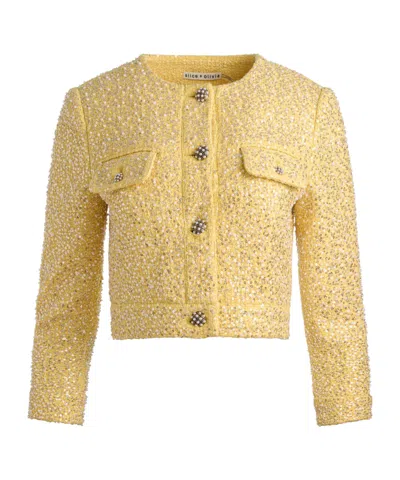 Alice And Olivia Lorie Embellished Tweed Jacket In Yellow