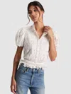 Alice And Olivia Loryn Embroidered Eyelet Puff Sleeve Top