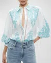 ALICE AND OLIVIA LORYN EMBROIDERED BUTTON-FRONT BLOUSE
