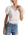 Alice And Olivia Loryn Embroidered Eyelet Puff Sleeve Top In White
