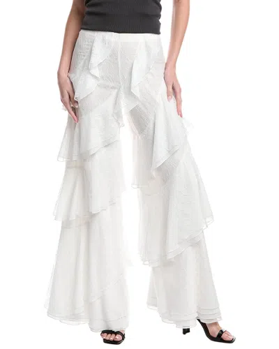 Alice And Olivia Lotus High-rise Wide Leg Lace Ruffle Pant In White