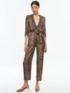 Alice And Olivia Louetta Pleated Tuxedo Jumpsuit In Camel/black Snake