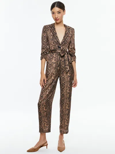 Alice And Olivia Louetta Pleated Tuxedo Jumpsuit In Brown