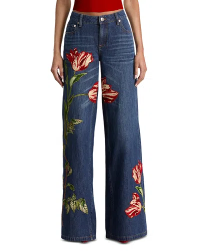 Alice And Olivia Low Rise Baggy Wide Leg Jeans In Freyja Blue/soft Tulip In Multi
