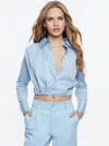 Alice And Olivia Lucile Pleated Poplin Blouse In Mineral Blue