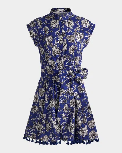 Alice And Olivia Lucy Blooming Wild Cuffed Cap Sleeve Mini Shirtdress In Blue
