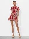 Alice And Olivia Lucy Roll-sleeve Button-front Romper In Red