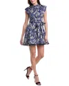 Alice And Olivia Lucy Cuffed Cap Sleeve Mini Shirt Dress Blooming Wild Indigo In Blue