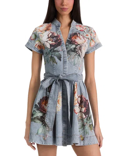 Alice And Olivia Lucy Denim Mini Shirt Dress In Blue