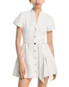 Alice And Olivia Lucy Faux Leather Short Sleeve Mini Dress In White