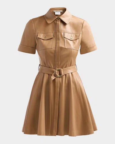 Alice And Olivia Lucy Faux-leather Belted Mini Shirtdress In Brown
