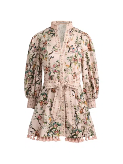 Alice And Olivia Lucy Floral-pattern Tassel-trim Mini Dress In Pink