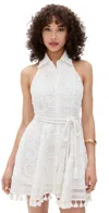 Alice And Olivia Lucy Eyelet Halter Mini Shirtdress In White