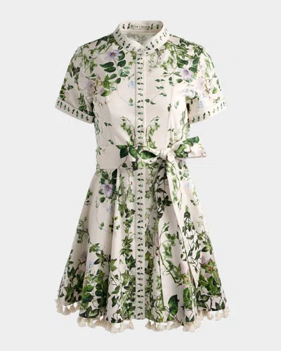 ALICE AND OLIVIA LUCY IVY ROMANCE ROLL-SLEEVE MINI SHIRTDRESS