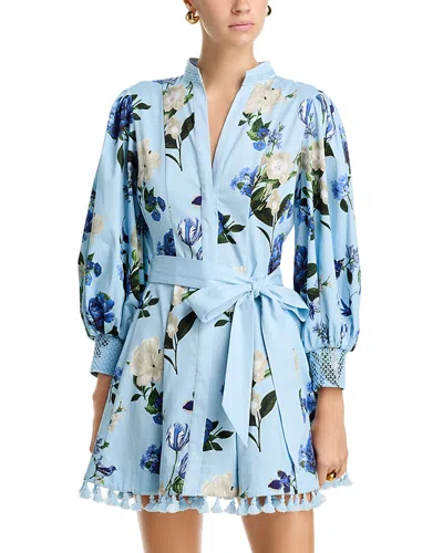 Alice And Olivia Lucy Long Sleeve Mini Shirt Dress In Blue