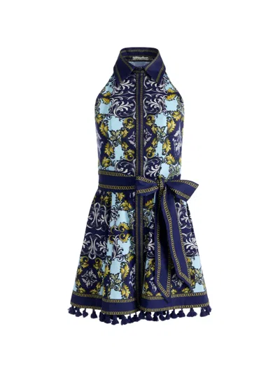 Lucy Halter Mini Shirt Dress Antique Scroll In Blue from Alice + Olivia