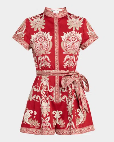 ALICE AND OLIVIA LUCY ROLL-SLEEVE BUTTON-FRONT ROMPER