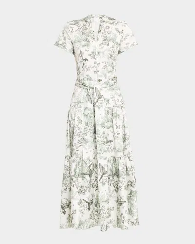 Alice And Olivia Lucy Roll-sleeve Midi Dress In White