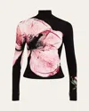 Alice And Olivia Delaina Womens Floral Print Viscose Turtleneck Top In Luna Floral