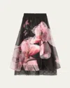 Alice And Olivia Nilda Voluminous Silk Maxi Skirt W Lace In Luna Floral