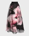 Alice And Olivia Nilda Voluminous Silk Maxi Skirt W Lace In Luna Floral