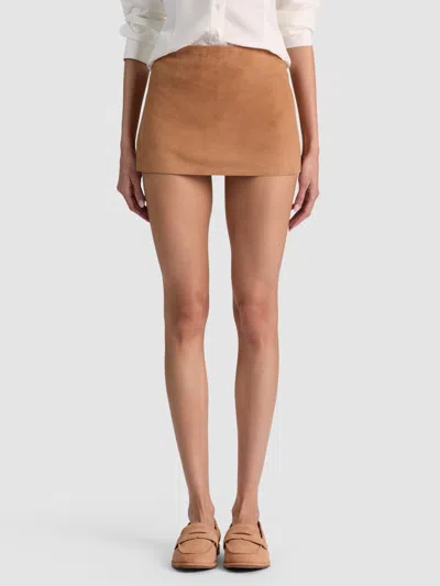 Alice And Olivia Mace Hr Suede Mini Skort In Brown