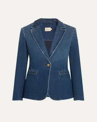 ALICE AND OLIVIA MACEY DENIM NOTCH-COLLAR FITTED BLAZER