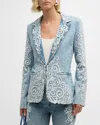 Alice And Olivia Women's Macey Filligree Denim Blazer In Rockstar Blue