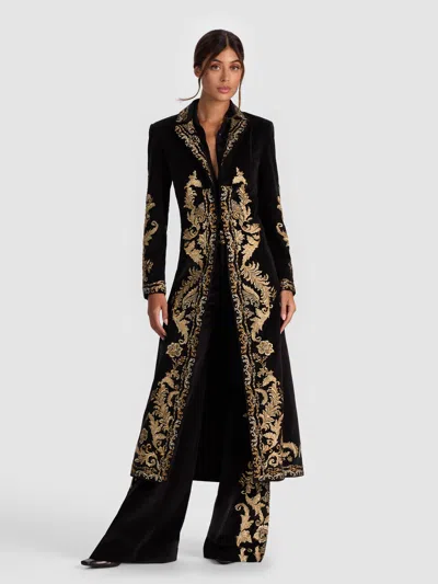 Alice And Olivia Macey Embroidered Long Blazer In Black