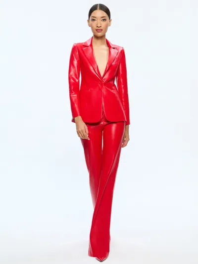 Alice And Olivia Macey Fitted Vegan Leather Blazer In Bright Ruby