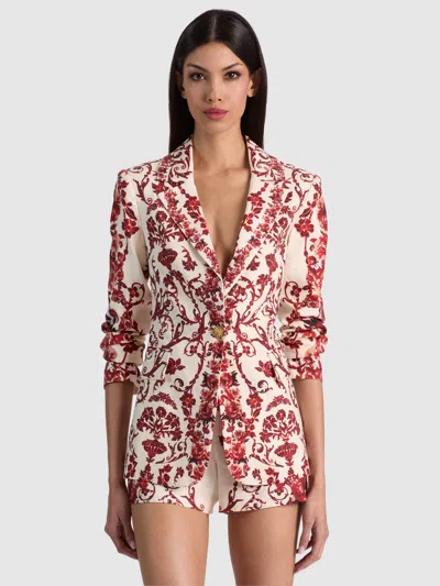 Alice And Olivia Macey Linen Fitted Blazer