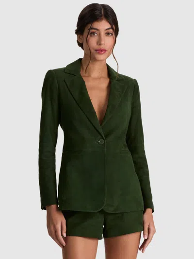 Alice And Olivia Macey Suede Cinch Waist Blazer In Green