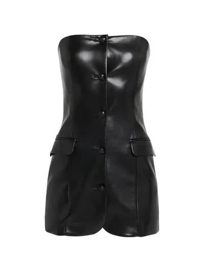 Alice And Olivia Madison Strapless Vegan Leather Mini Dress In Black