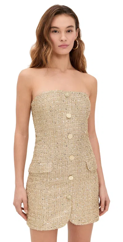 ALICE AND OLIVIA MADISON STRAPLESS BUTTON DOWN MINI BLAZER DRESS PALE GOLD