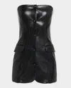 Alice And Olivia Madison Strapless Vegan Leather Mini Dress In Black