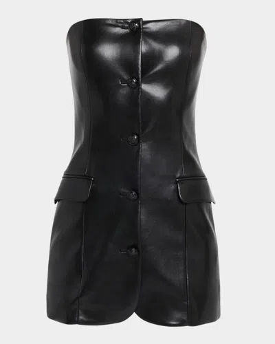 ALICE AND OLIVIA MADISON STRAPLESS VEGAN LEATHER MINI DRESS