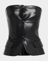 Alice And Olivia Madison Vegan Leather Bustier Top In Black