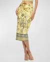 Alice And Olivia Maeve Midi Slip Skirt With Slit In Lisboa Lemon Meringue
