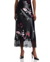 Alice And Olivia Maeve Midi Slip Skirt With Lace Trim In Floral Dream